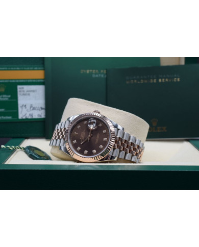 Rolex Datejust 41 Ref 126331 Steel/Rosé - Choco Diamond Dial - like New - Fullset - 06/2019, Rolex, 

  Rolex Datejust 41 Ref 12