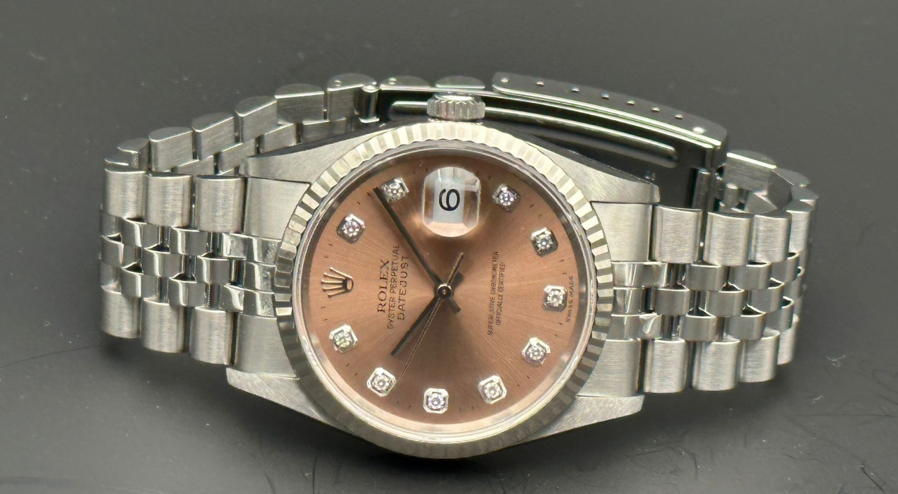 Rolex, Datejust, Ref. 16234 Pink Dial Diamonds Index full set 1998