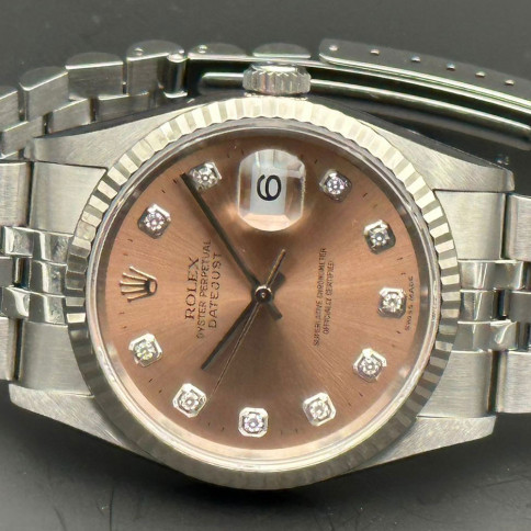 Rolex, Datejust, Ref. 16234 Pink Dial Diamonds Index full set 1998