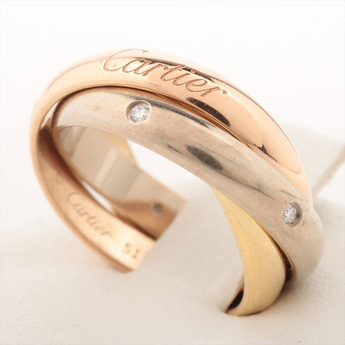 Cartier Trinity 5 diamond ring in 18K yellow, white and pink gold Weight 9.8g Size 51 with box and paper