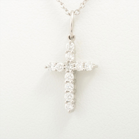 Tiffany Collier Petite Croix Diamant et chaine en platine Pt950 3.6g