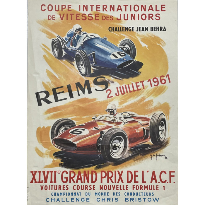 Affiche 47e Grand-Prix de l' A.C.F. Reims 1961, Automobilia, 47e Grand-Prix de l' A.C.F. Reims 1961, Championnat du monde des co