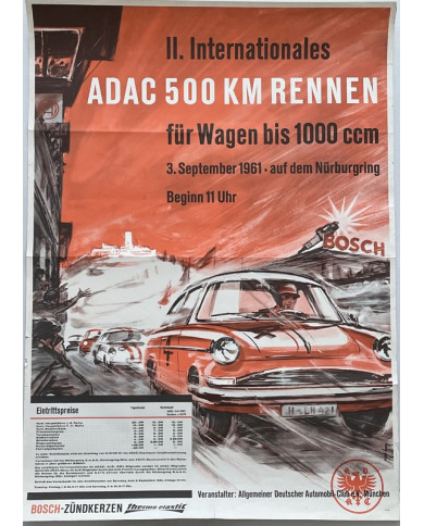 Affiche ADAC 500 km Rennen NSU Prinz 1961, Automobilia, ADAC 500 km Rennen NSU Prinz 1961