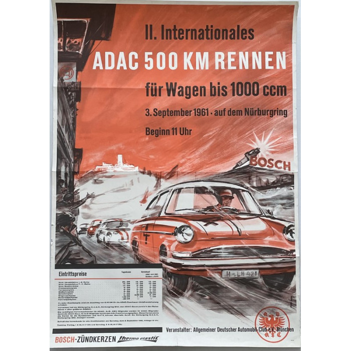 Affiche ADAC 500 km Rennen NSU Prinz 1961, Automobilia, ADAC 500 km Rennen NSU Prinz 1961