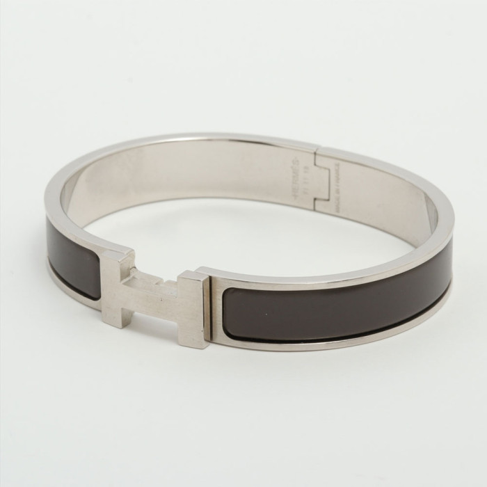 Hermès clic H Bracelet Enamel metal Gray steel size 17