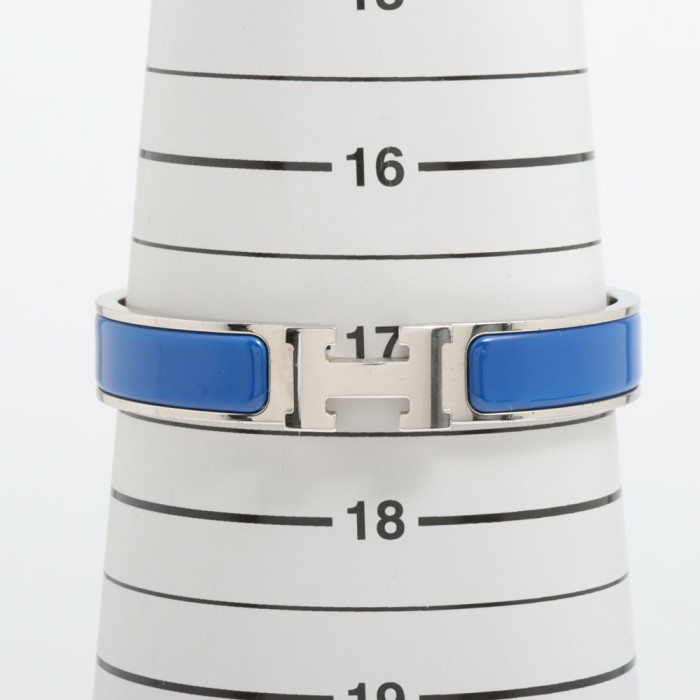 Hermès Bracelet Clic H Email bleu et acier taille 17