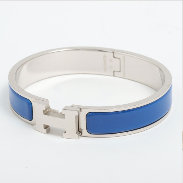 Hermès Bangle Clic H Enamel blue and steel size 17