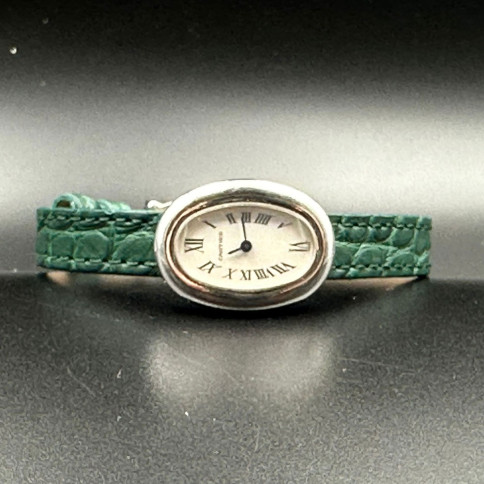 Cartier Mini Baignoire Ref 2369 quartz or blanc 18 carats bracelet vert