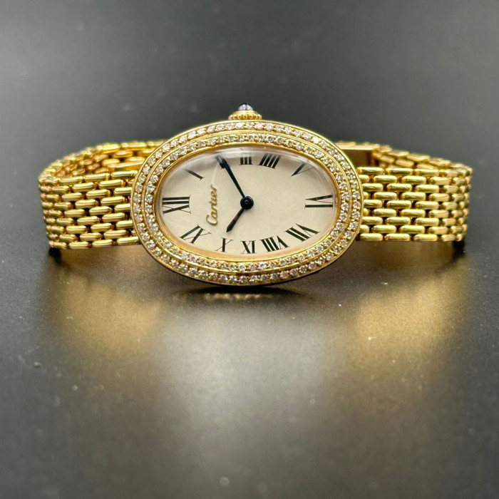 Cartier Baignoire set with two rows of diamonds in 18-carat yellow gold