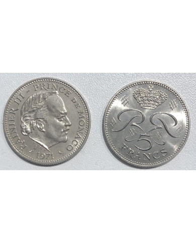 Monaco 1971 5 francs Rainier III, Monnaies, Monaco 1971 5 francs Rainier III