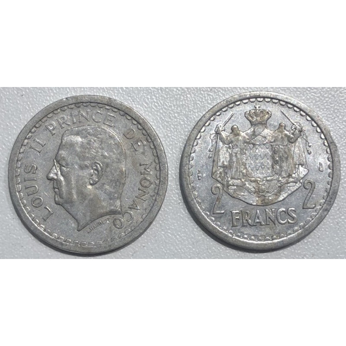 Monaco 1943 ND 2 francs Louis II, Monnaies, Monaco 1943 ND 2 francs Louis II