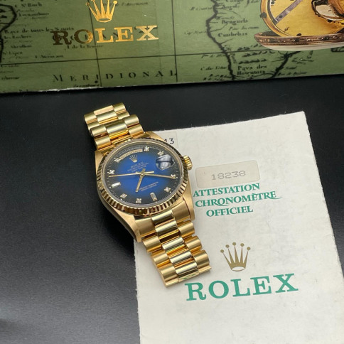 Rolex Day-date Ref 18238 blu dial diamonds index box and paper 1995