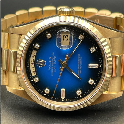 Rolex Day-date Ref 18238 blu dial diamonds index box and paper 1995