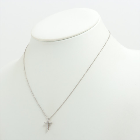 Tiffany Collier Petite Croix Diamant et chaine en platine Pt950 2.7g