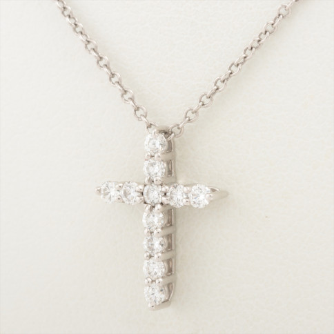 Tiffany Collier Petite Croix Diamant et chaine en platine Pt950 2.7g