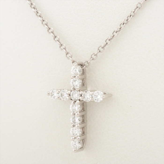 Tiffany Small Cross diamond Necklace Platine Pt950 Weight 2.7g