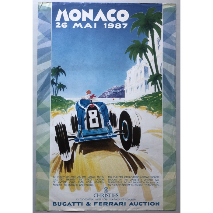 Affiche Christie's Monaco 1987 Ferrari Bugatti, Automobilia, Affiche Christie's Monaco 1987 Ferrari Bugatti