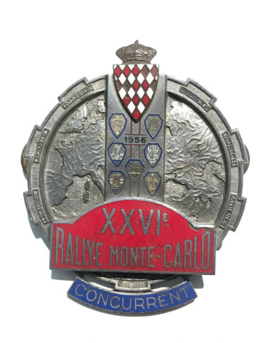 Badge du 26ème Rallye Monte-Carlo 1956, Badges, Monaco 1956 calandre badge plaque du 26eme Rallye de Monte Carlo en émail