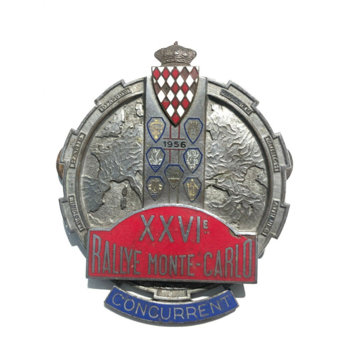 Badge du 26ème Rallye Monte-Carlo 1956, Badges, Monaco 1956 calandre badge plaque du 26eme Rallye de Monte Carlo en émail