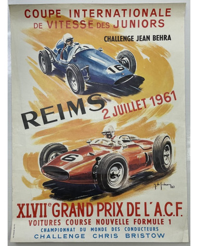 Affiche 47e Grand-Prix de l' A.C.F. Reims 1961, Automobilia, 47e Grand-Prix de l' A.C.F. Reims 1961, Championnat du monde des co