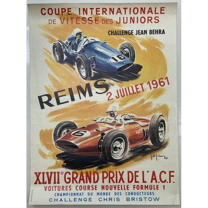 Affiche 47e Grand-Prix de l' A.C.F. Reims 1961, Automobilia, 47e Grand-Prix de l' A.C.F. Reims 1961, Championnat du monde des co