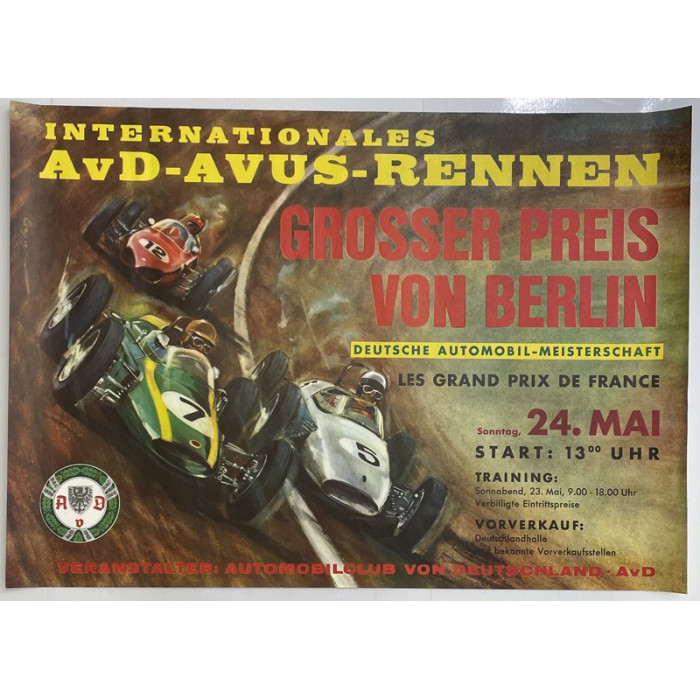 Affiche AVUS Rennen 1961 Grand Prix of Berlin, Automobilia, Internationales AVB AVUS Rennen 1961 - Grand Prix of Berlin