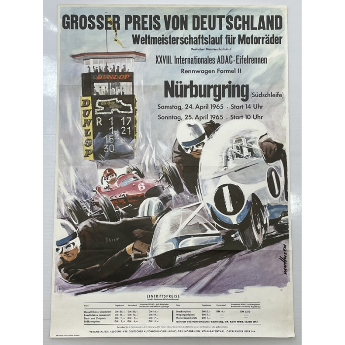 Affiche GROSSER PREIS VON DEUTSCHLAND 1965 Nurburgring, Automobilia, GROSSER PREIS VON DEUTSCHLAND 1965 Nurburgring