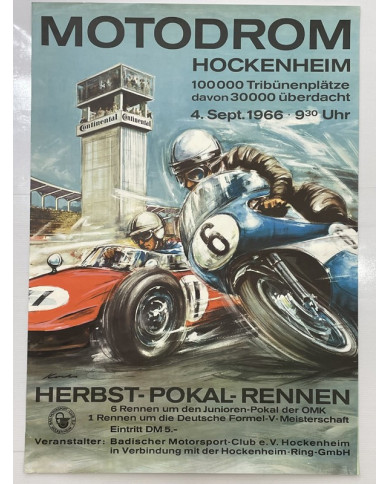 Affiche Motodrom Hockenheim 1966 HERBST POKAL RENNEN, Automobilia, Motodrom Hockenheim 1966 HERBST POKAL RENNEN