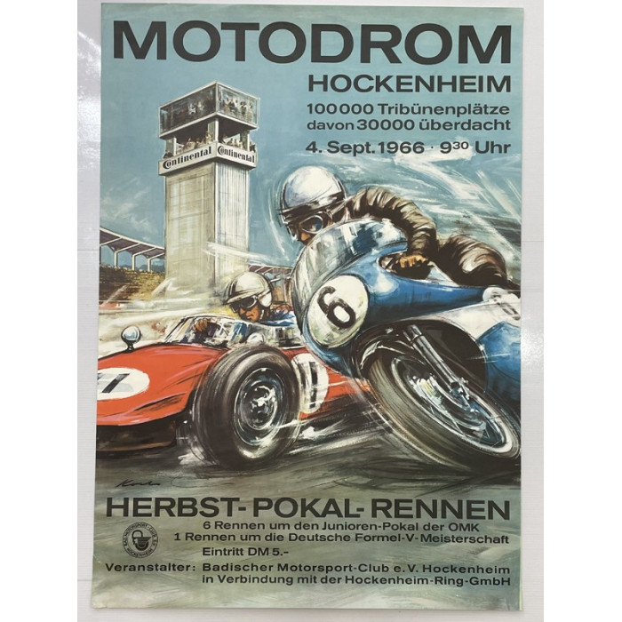Affiche Motodrom Hockenheim 1966 HERBST POKAL RENNEN, Automobilia, Motodrom Hockenheim 1966 HERBST POKAL RENNEN