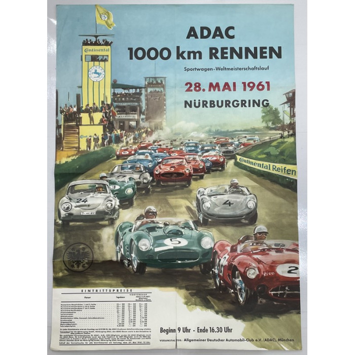 Affiche ADAC Rennen 1000km NURBURGRING 1961, Automobilia, ADAC Rennen 1000km NURBURGRING 1961
Déchirure voir photo