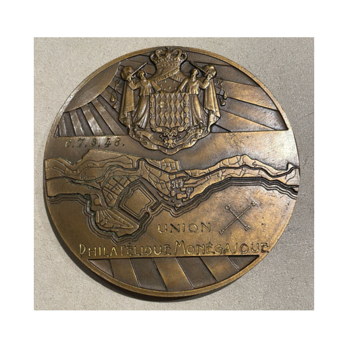 Monaco Médaille Union Philatélique Monégasque 1948 bronze, Monnaies, Monaco Médaille Union Philatélique Monégasque 1948 bronze