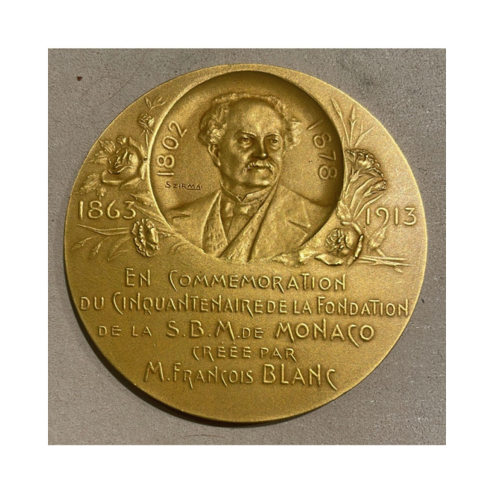 Monaco Médaille du Cinquantenaire de la Création de la S.B.M. "Société des Bains de Mer", Monnaies, Monaco Médaille du Cinquante